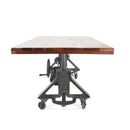 Otis Steel Dining Table - Adjustable Height - Iron Base - Casters - Rustic Natural - Knox Deco - Tables