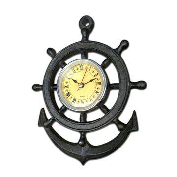 Ship Wheel Design Wall Clock - Cast Iron Nautical – Knox Deco