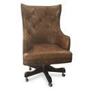 Tufted Brown Leather Adjustable Executive Office Chair- Casters - Knox Deco - Seating
