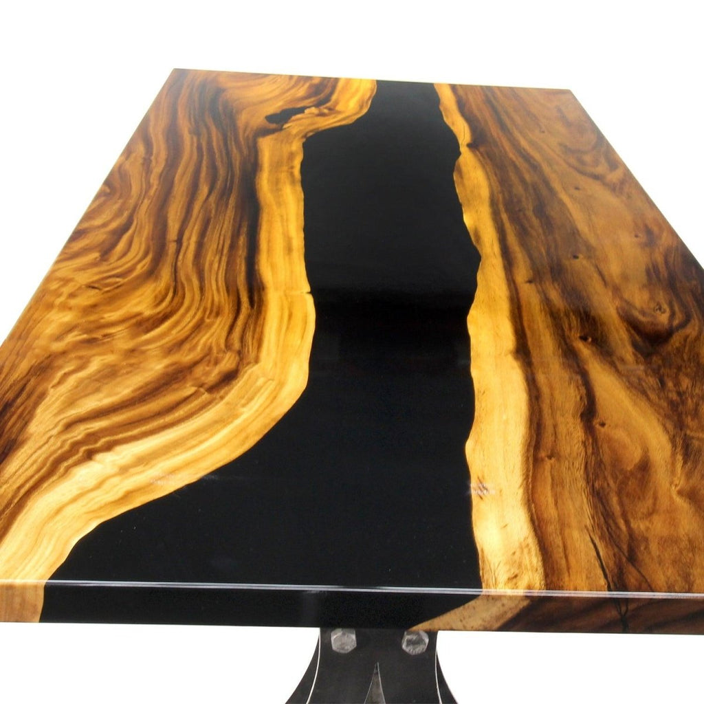 Walnut Live Edge Slab Dining Tabletop - Black River Epoxy - 80 x 40 x 2