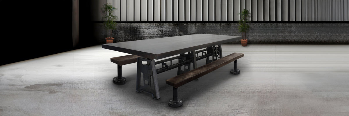 Large Industrial dining table with benches