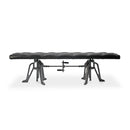 Adjustable Industrial Dining Bench - Cast Iron - Black Tufted Leather - 70"