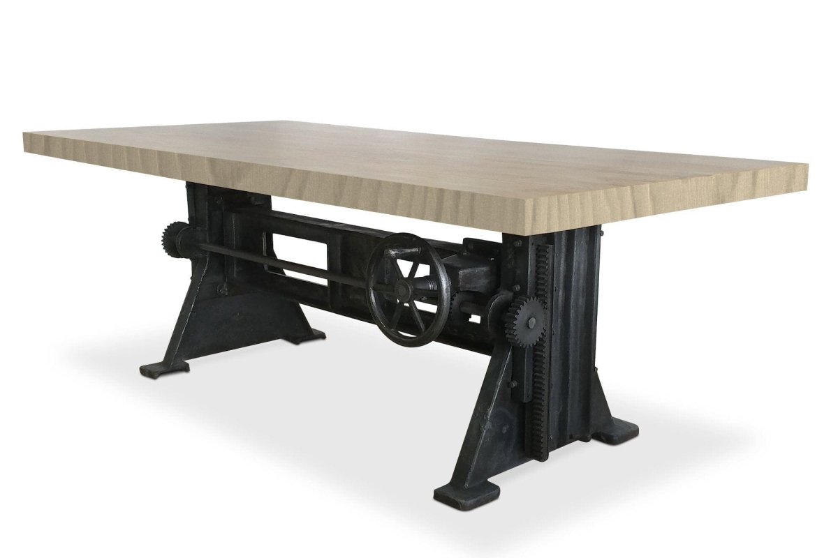 Craftsman Industrial Dining Table - Adjustable Height Iron Base ...