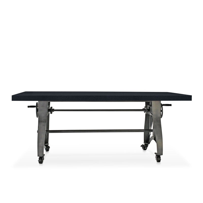 Crescent Industrial Dining Table - Adjustable Height - Casters - Ebony Top - Knox Deco - Tables