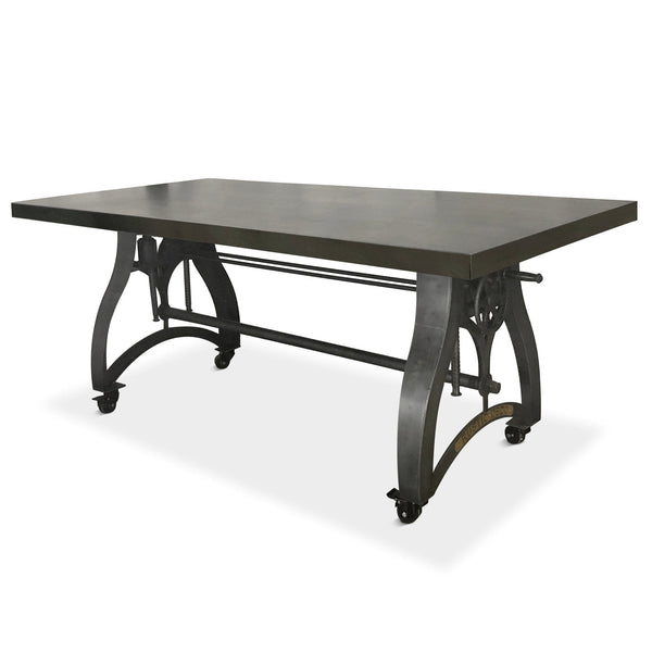 Crescent Industrial Dining Table - Adjustable Height - Casters - Gray Top - Rustic Deco Incorporated