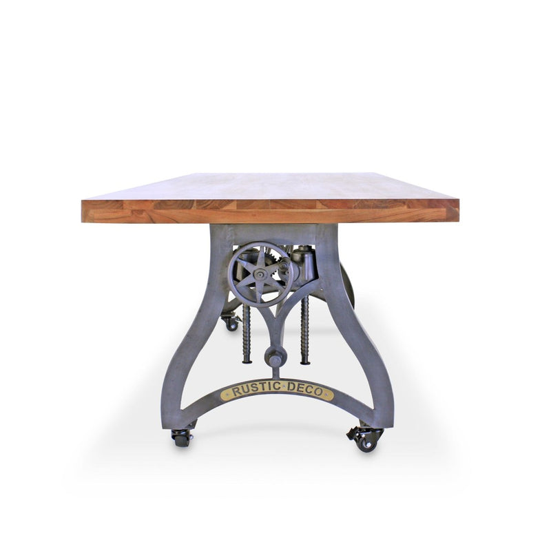 Crescent Industrial Dining Table - Adjustable Height - Casters - Natural Top - Knox Deco - Tables