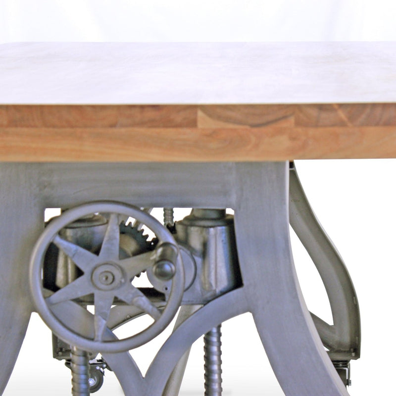 Crescent Industrial Dining Table - Adjustable Height - Casters - Natural Top - Knox Deco - Tables