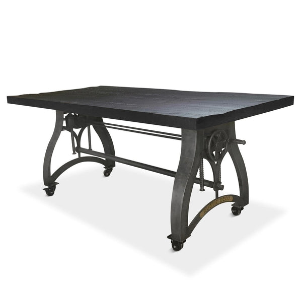 Crescent Industrial Dining Table - Adjustable Height - Casters - Rustic Ebony - Knox Deco - Tables
