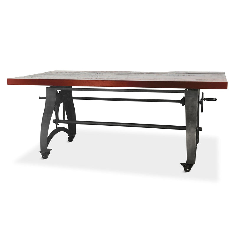 Crescent Industrial Dining Table - Adjustable Height - Casters - Rustic Mahogany Dining Table Rustic Deco