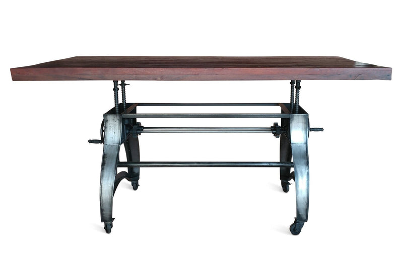 Crescent Industrial Dining Table - Adjustable Height - Casters - Rustic Mahogany - Rustic Deco Incorporated