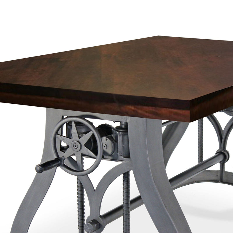 Crescent Writing Table Desk - Adjustable Height Base - Dark Walnut Top - Rustic Deco Incorporated