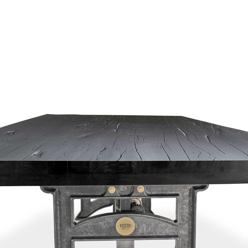 Harvester Industrial Dining Table - Iron Adjustable Base – 8 ft Ebony Rustic - Knox Deco - Tables