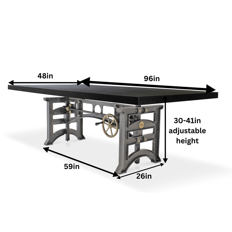 Harvester Industrial Dining Table - Iron Adjustable Base – 8 ft Ebony Rustic - Knox Deco - Tables