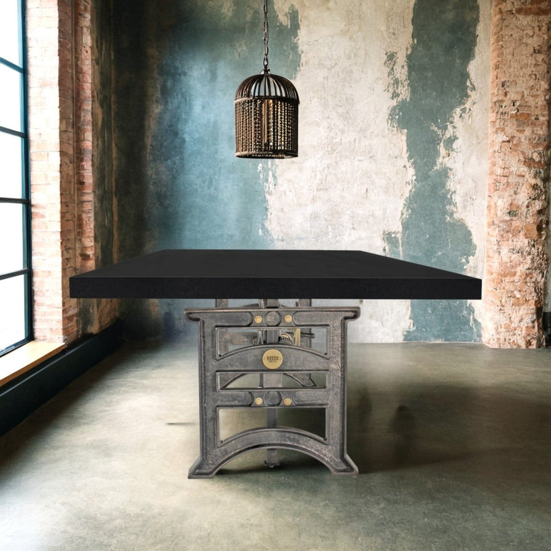Harvester Industrial Dining Table - Iron Adjustable Base - 8 ft Ebony Top - Knox Deco - Tables