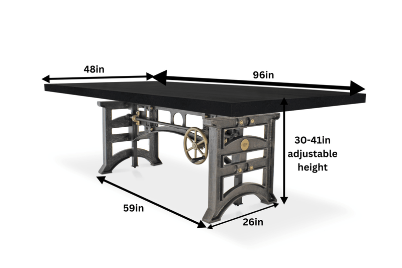 Harvester Industrial Dining Table - Iron Adjustable Base - 8 ft Ebony Top - Knox Deco - Tables