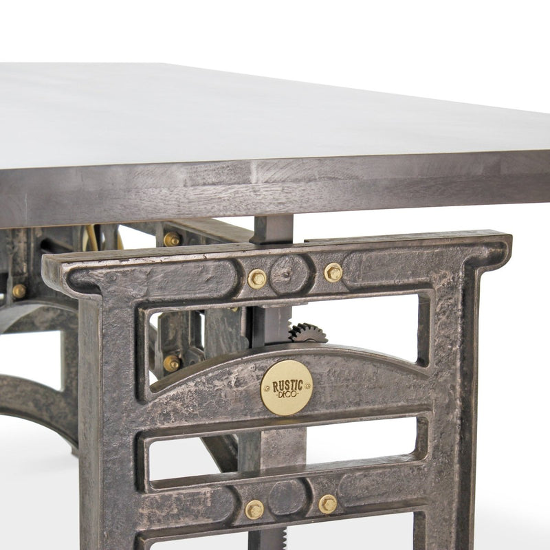 Harvester Industrial Executive Desk - Iron Adjustable Base – Driftwood Top - Knox Deco - Desks