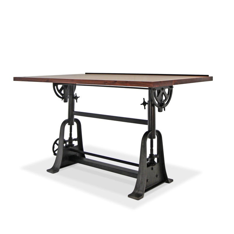 Industrial Architect's Drafting Desk - Adjustable Crank Cast Iron Base - Tilt Top - Knox Deco - Desks