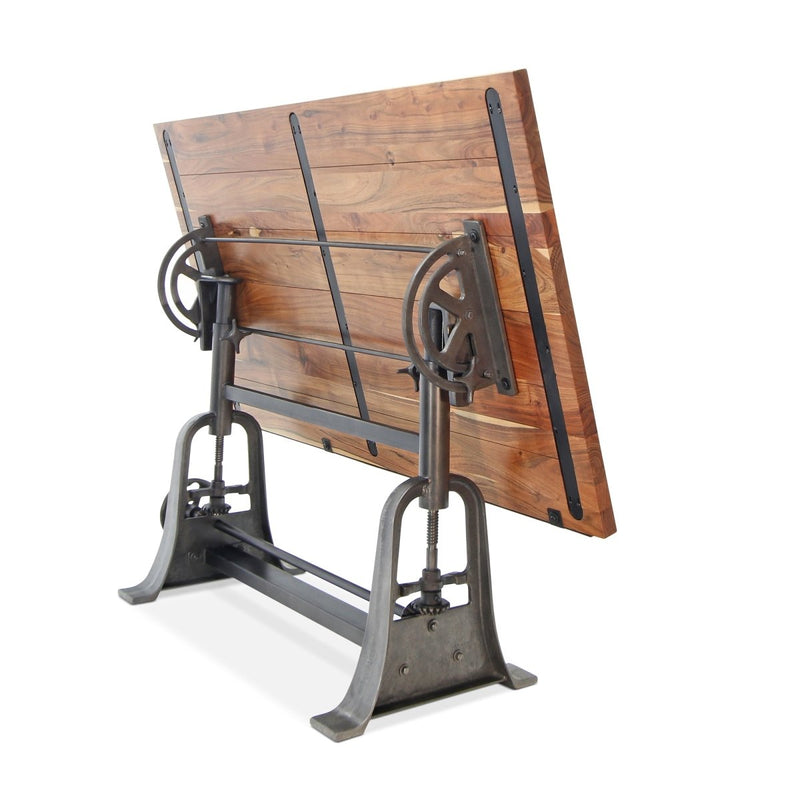 Industrial Architect's Drafting Desk - Adjustable Crank Cast Iron Base - Tilt Top - Knox Deco - Desks