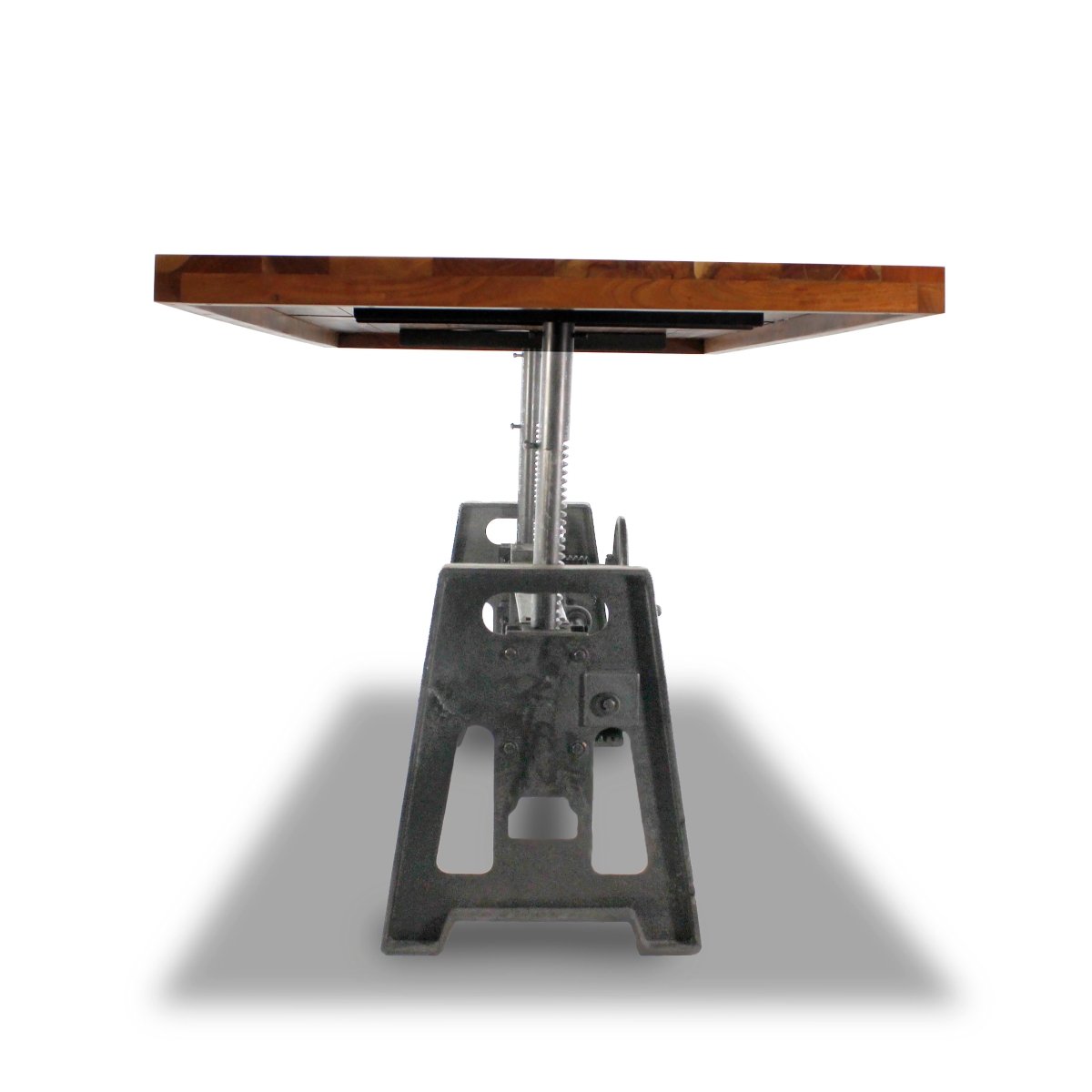 Industrial Dining Table - Cast Iron Base - Adjustable Height Crank ...