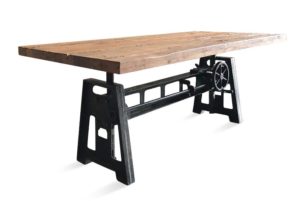 Industrial Dining Table - Cast Iron Base - Adjustable Height Hand