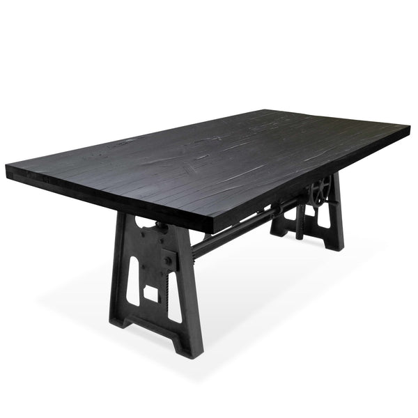 Industrial Dining Table - Cast Iron Base - Adjustable Height - Rustic Ebony - Knox Deco - Tables