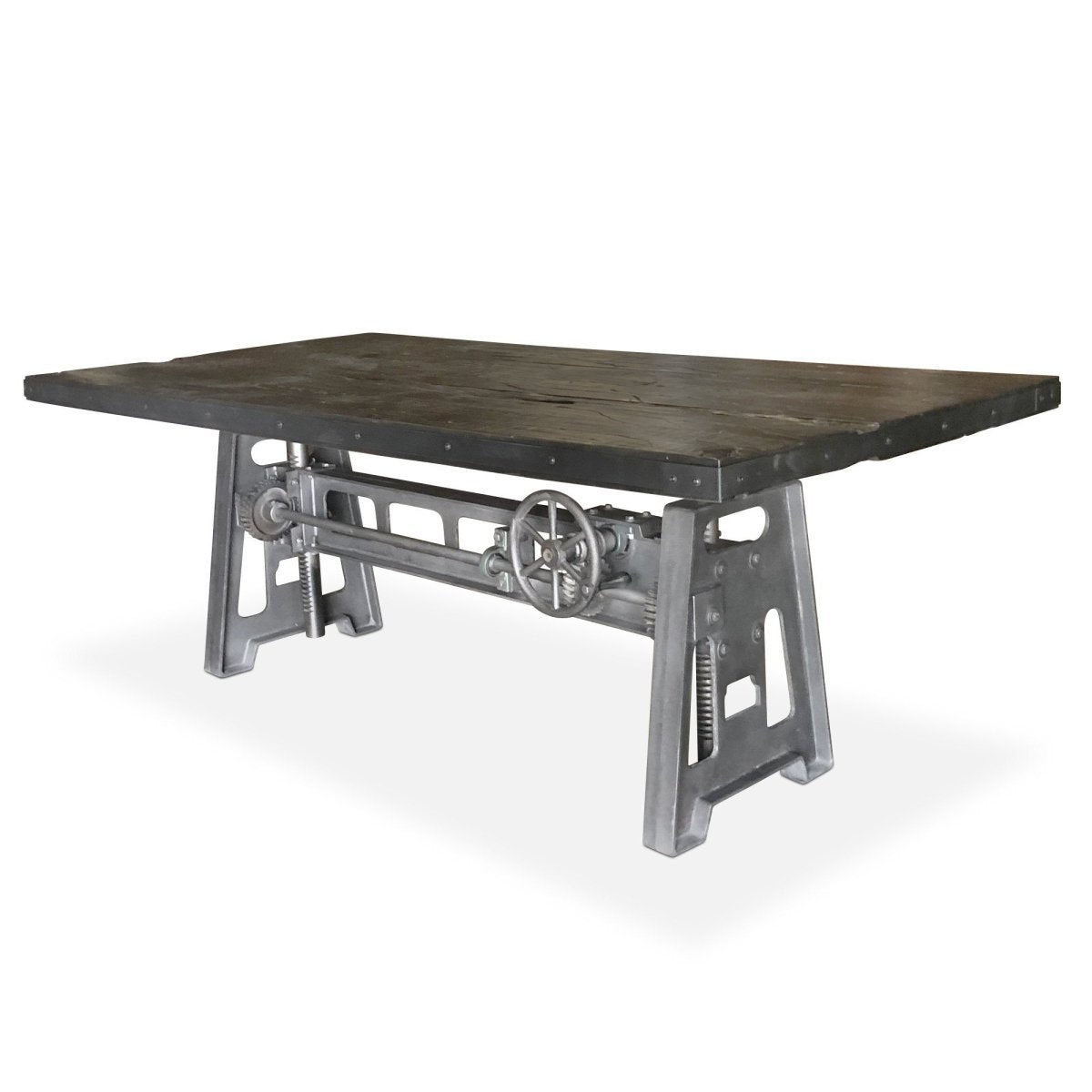 Industrial Dining Table - Cast Iron Base - Adjustable Height