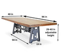 Industrial Dining Table - Iron Base - Adjustable Height - 8ft Natural Top - Knox Deco - Tables