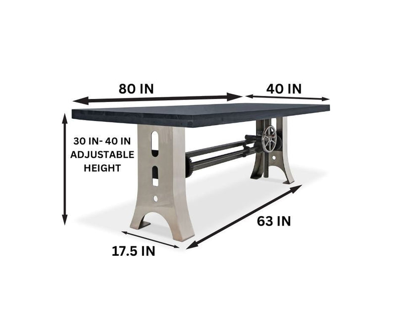 Industrial Dining Table Polished Stainless Steel Adjustable Height - Gray Top - Knox Deco - Tables