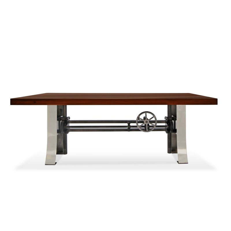 Industrial Dining Table Polished Stainless Steel Adjustable Height - Mahogany - Knox Deco - Tables