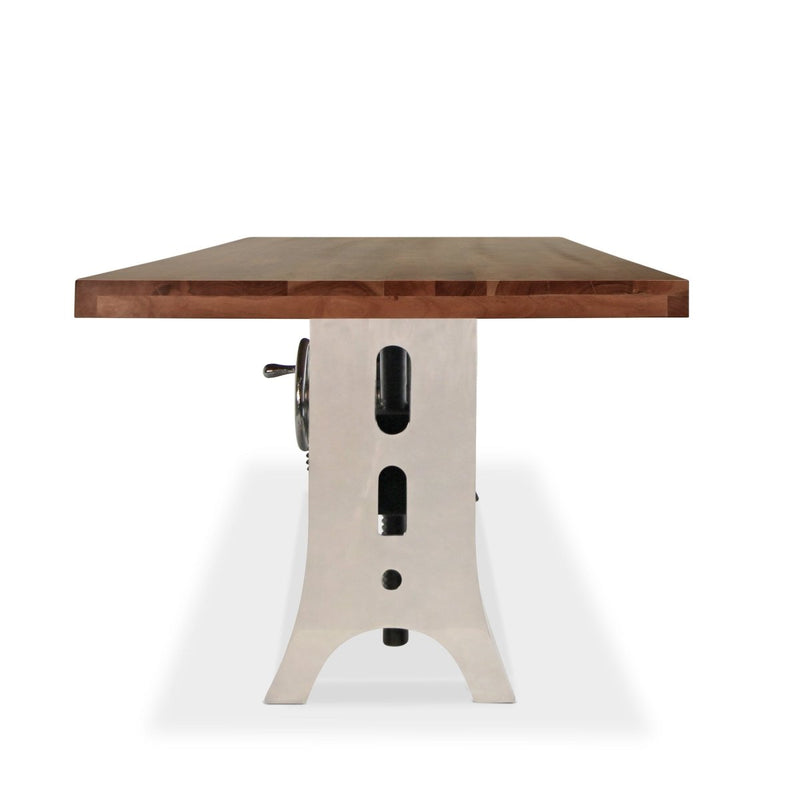 Industrial Dining Table Polished Stainless Steel Adjustable Height - Walnut - Knox Deco - Tables