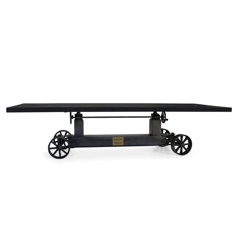 Industrial Trolley Adjustable Communal Table - Iron Wheels - Ebony 120" - Knox Deco - Tables