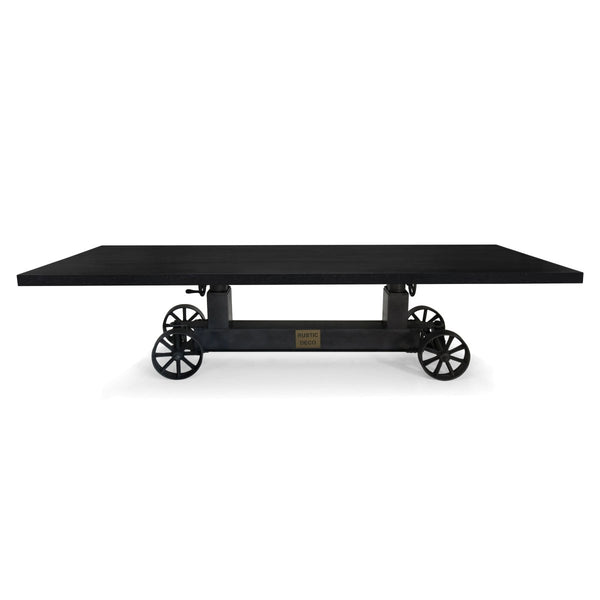 Industrial Trolley Adjustable Communal Table - Iron Wheels - Ebony 120" - Knox Deco - Tables