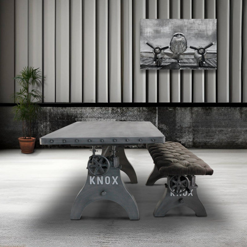 KNOX Adjustable Bench Dining to Bar Height - Steel Base - Gray Velvet Seat - Knox Deco - Seating