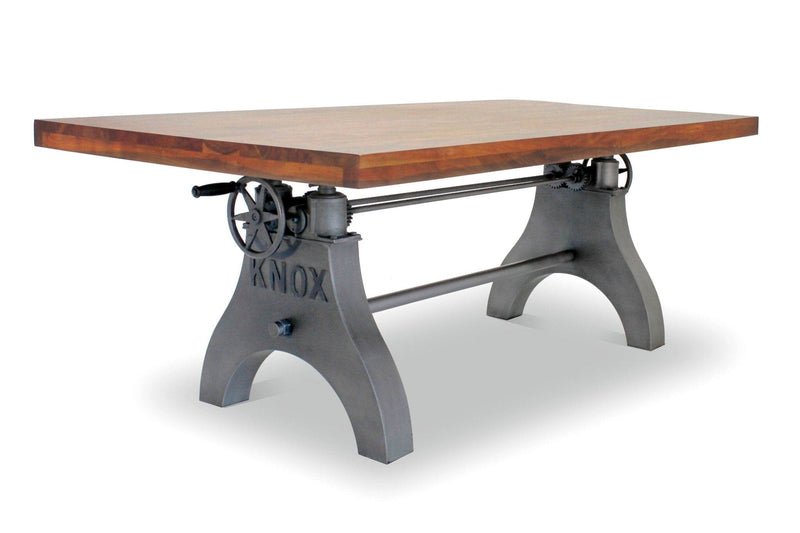 KNOX Adjustable Dining Table - Embossed Cast Iron Base - Provincial - Rustic Deco Incorporated