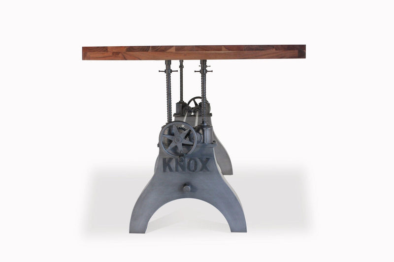 KNOX Adjustable Dining Table - Embossed Cast Iron Base - Provincial - Rustic Deco Incorporated