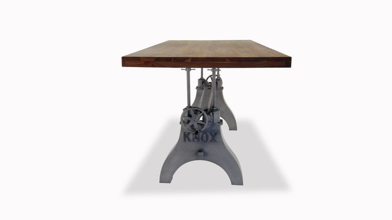 KNOX Adjustable Dining Table - Embossed Cast Iron Base - Provincial - Rustic Deco Incorporated