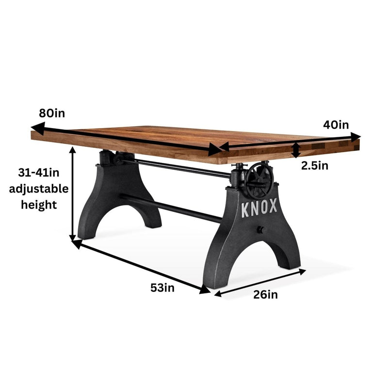 KNOX Adjustable Dining Table - Industrial Cast Iron Base - Rustic Walnut - Knox Deco - Tables