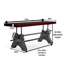 KNOX Adjustable Height Dining Bench - Iron Base - Mahogany Wood Seat Bench Rustic Deco