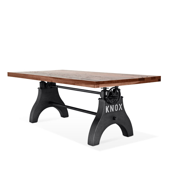 KNOX Adjustable Height Dining Table - Cast Iron Base - Rustic Mahogany Dining Table Rustic Deco