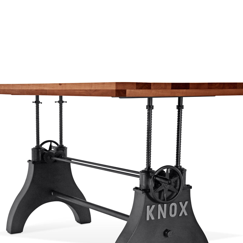 KNOX Adjustable Height Dining Table - Cast Iron Base - Rustic Mahogany Dining Table Rustic Deco