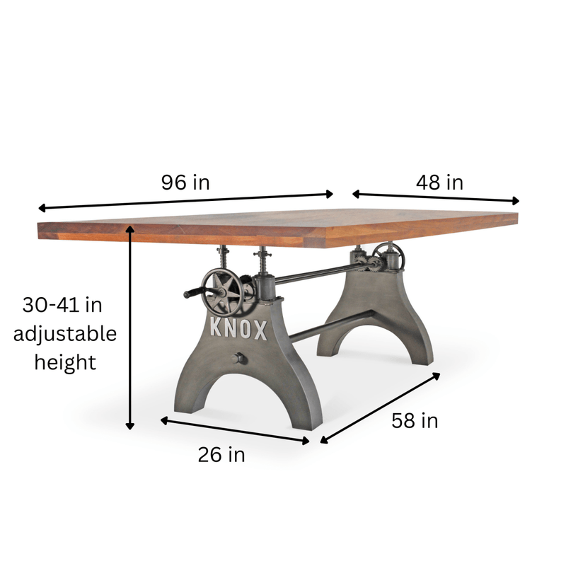 KNOX Adjustable Height Dining Table - Steel Base - 8 ft Acacia Top - Knox Deco - Tables