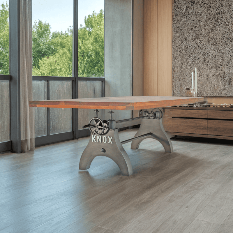 KNOX Adjustable Height Dining Table - Steel Base - 8 ft Acacia Top - Knox Deco - Tables