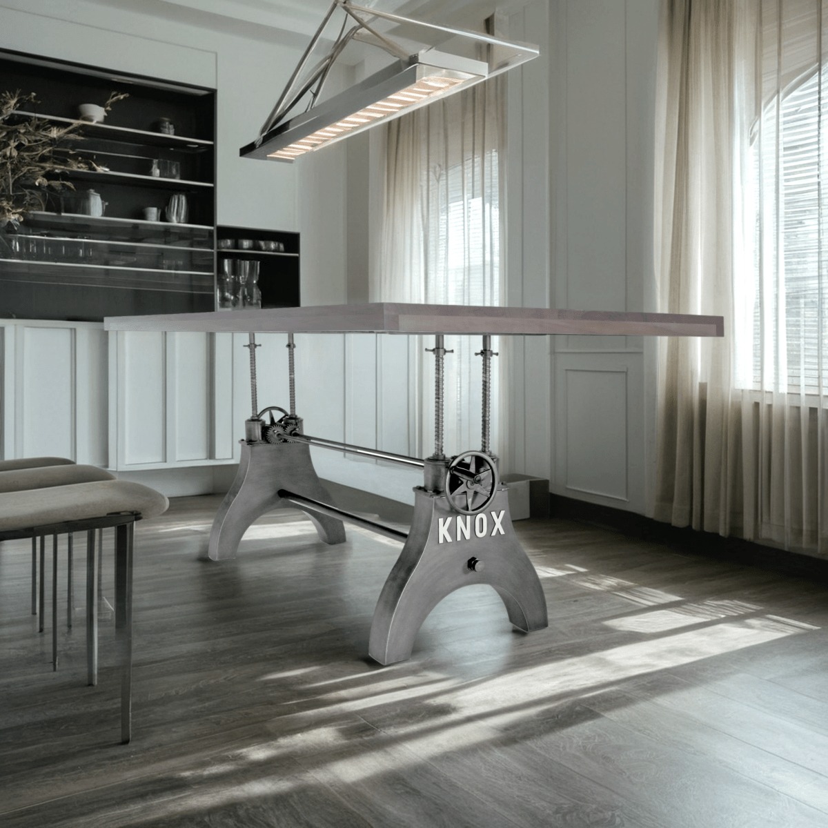 Adjustable Tale Base KNOX Adjustable Height Dining Table - Steel Base - 8 ft Gray Top - Knox ...