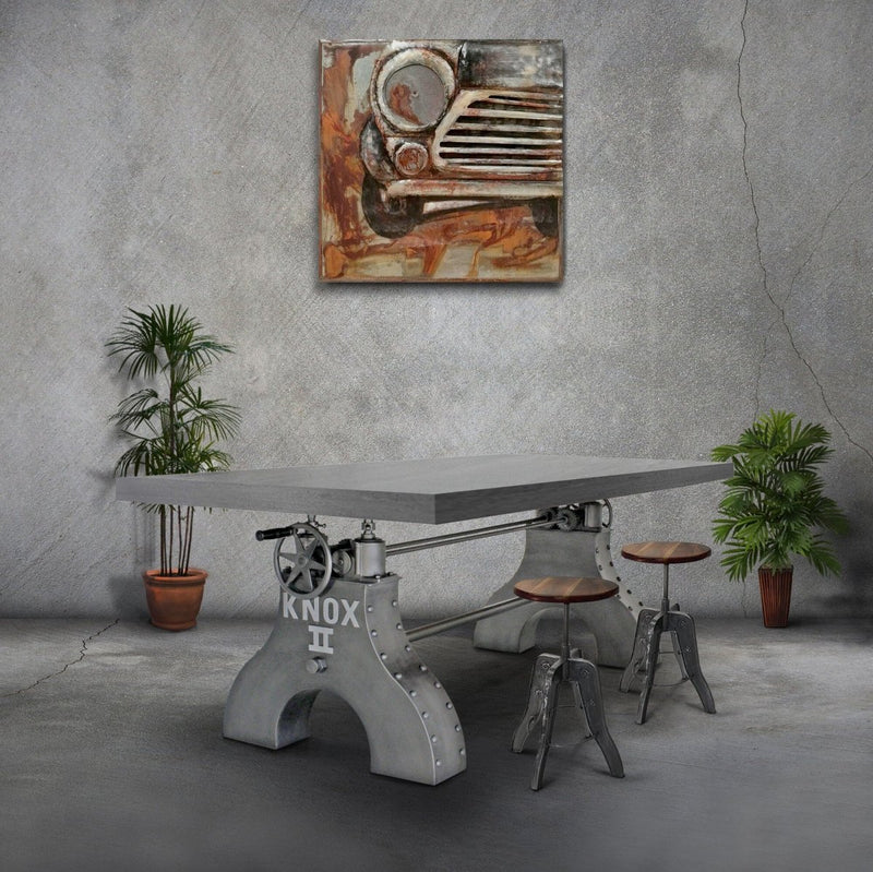 KNOX II Adjustable Dining Table - Industrial Iron Base - Pewter Gray Top - Knox Deco - Tables