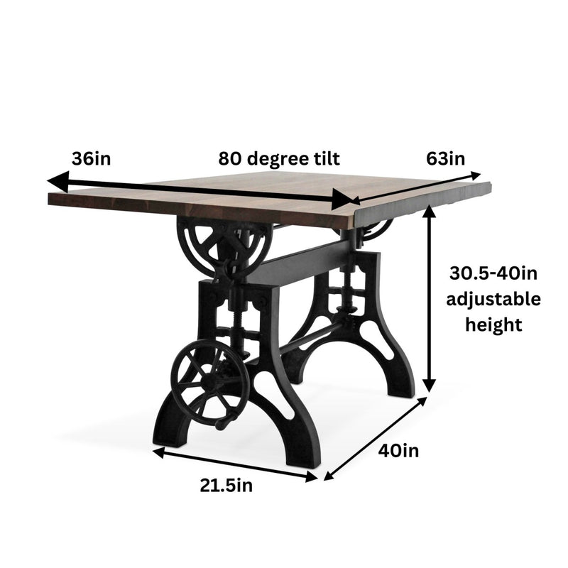 KNOX Industrial Drafting Writing Table Adjustable Height Iron Base - Tilt Top - Knox Deco - Desks