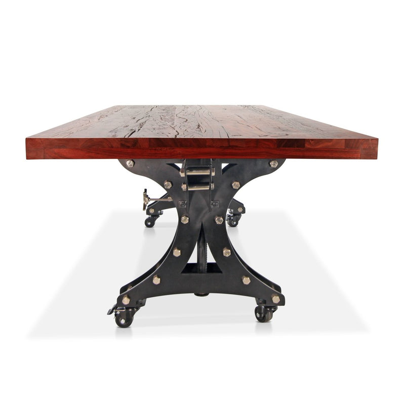 Longeron Industrial Dining Table Adjustable - Casters - Rustic Mahogany Top - Knox Deco - Tables
