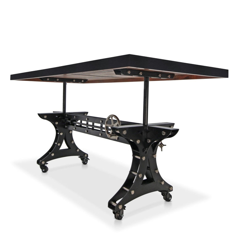 Longeron Industrial Dining Table Adjustable - Casters - Smooth Ebony Top - Knox Deco - Tables