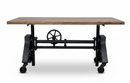 Otis Adjustable Writing Table Desk - Cast Iron Base - Casters - Acacia Top - Knox Deco - Desks