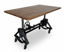 Otis Adjustable Writing Table Desk - Cast Iron Base - Casters - Acacia Top - Knox Deco - Desks