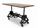 Otis Adjustable Writing Table Desk - Cast Iron Base - Casters - Acacia Top - Knox Deco - Desks